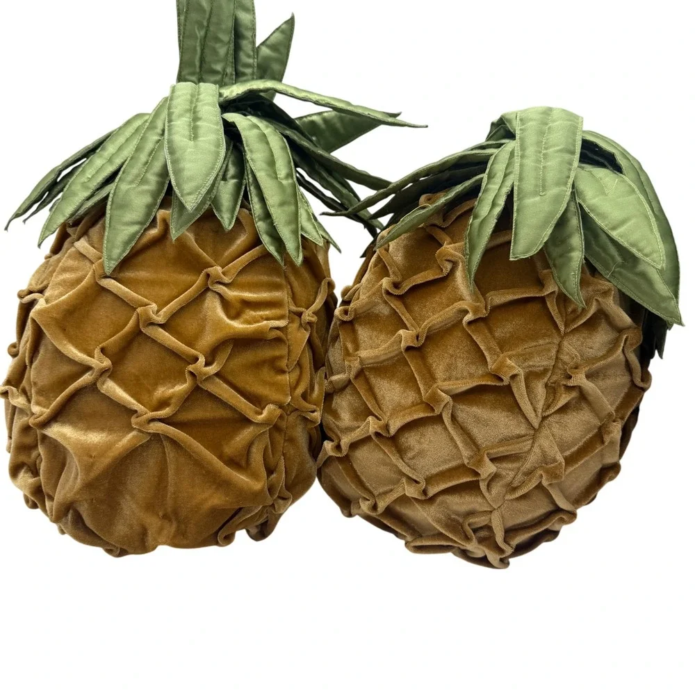 MWW Market Velvet Pineapple Decorative Pillows Gold Green Tropical Decor Set 2
